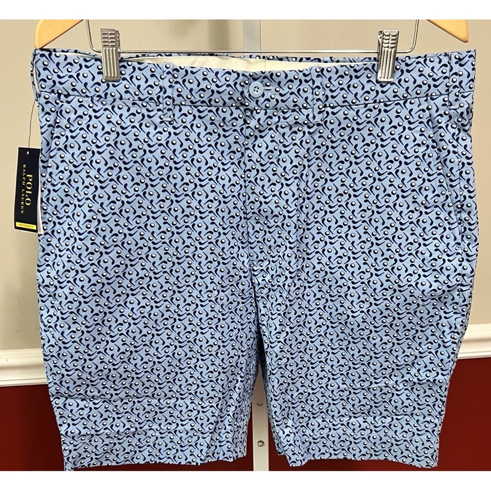 New $115 Polo Ralph Lauren Performance Golf Shorts Mens Blue Golf Club Print 34